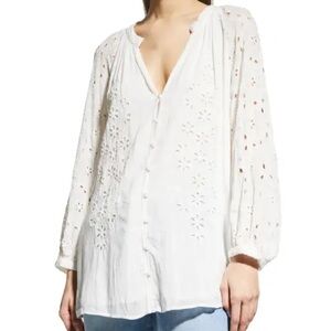 Johnny Was White Embroidered Blouse